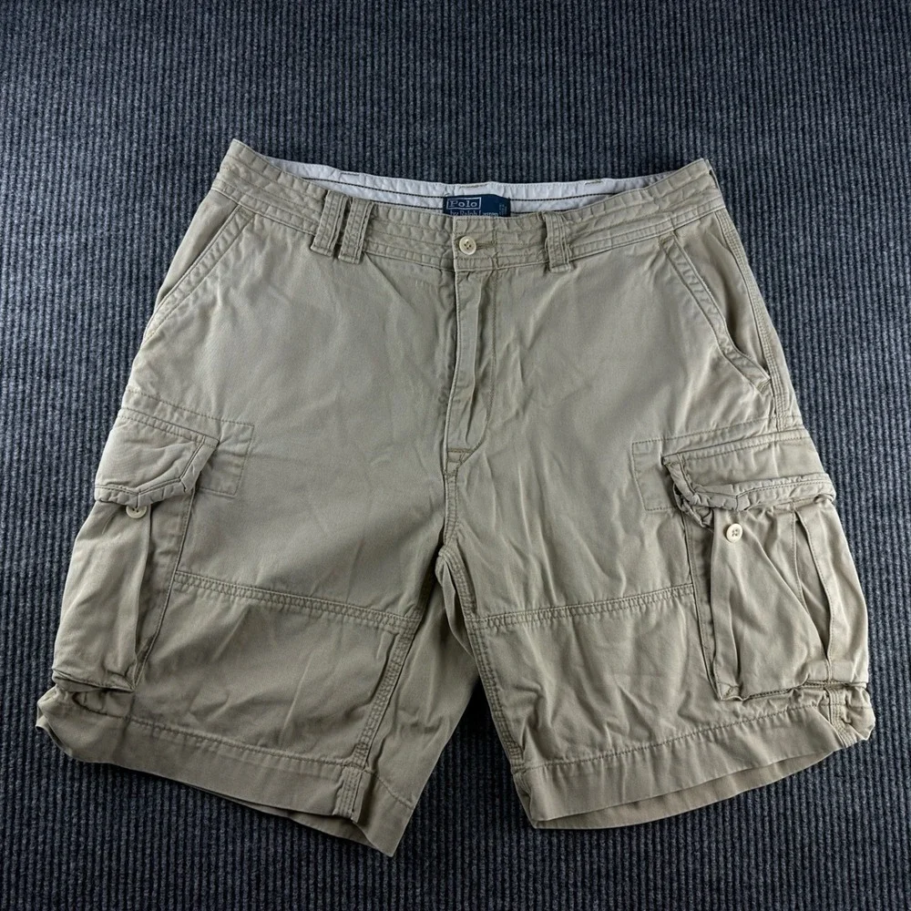 Polo Ralph Lauren Mens Classic Polo Chino Cargo Shorts Tan Khaki Cotton Size 38